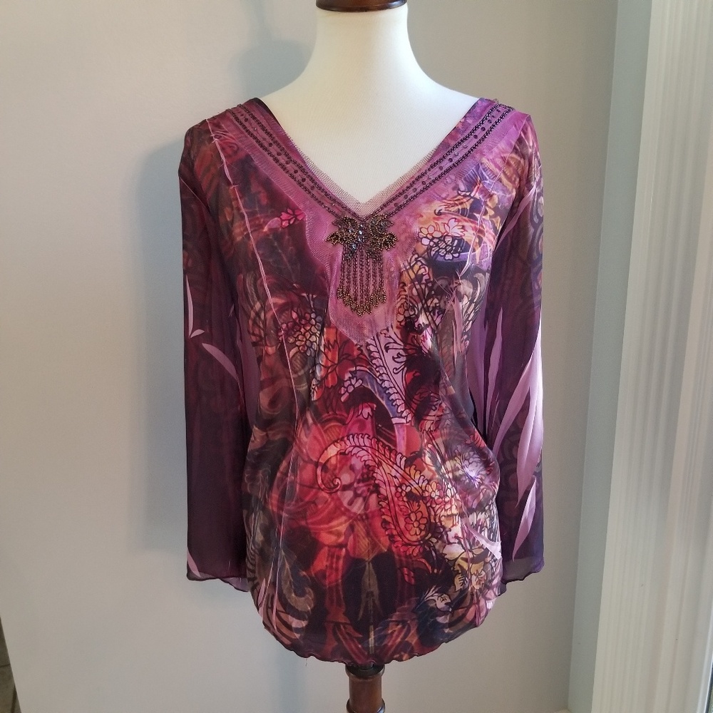 B.L.E.U partially sheer blouse